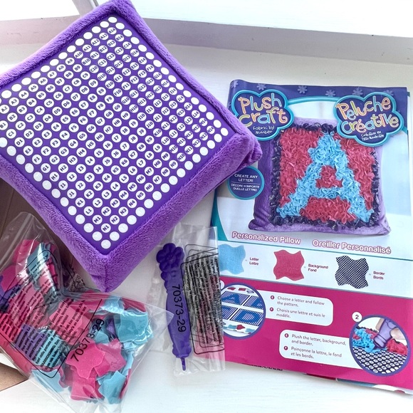 NEW Plush Craft Personalizable Purple Pillow Art Kit Create Any Letter Pink Blue - Picture 9 of 11